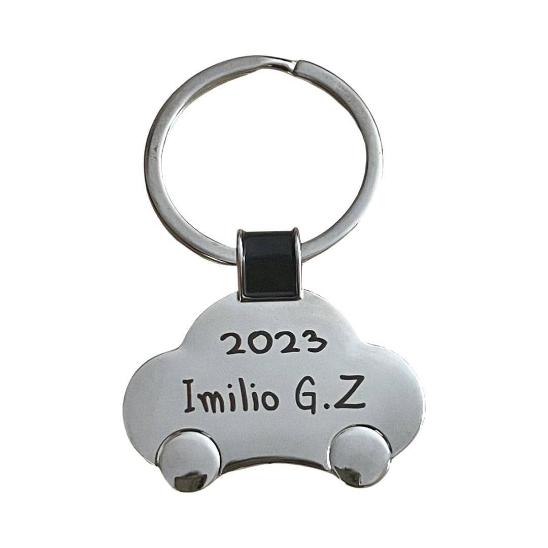 regalo grabado - Llavero Coche Personalizado | Metal Cromado | Grabado Imborrable | Ideal Carné de Conducir | Opción de Logo en Cara B, Metal, Talla Única