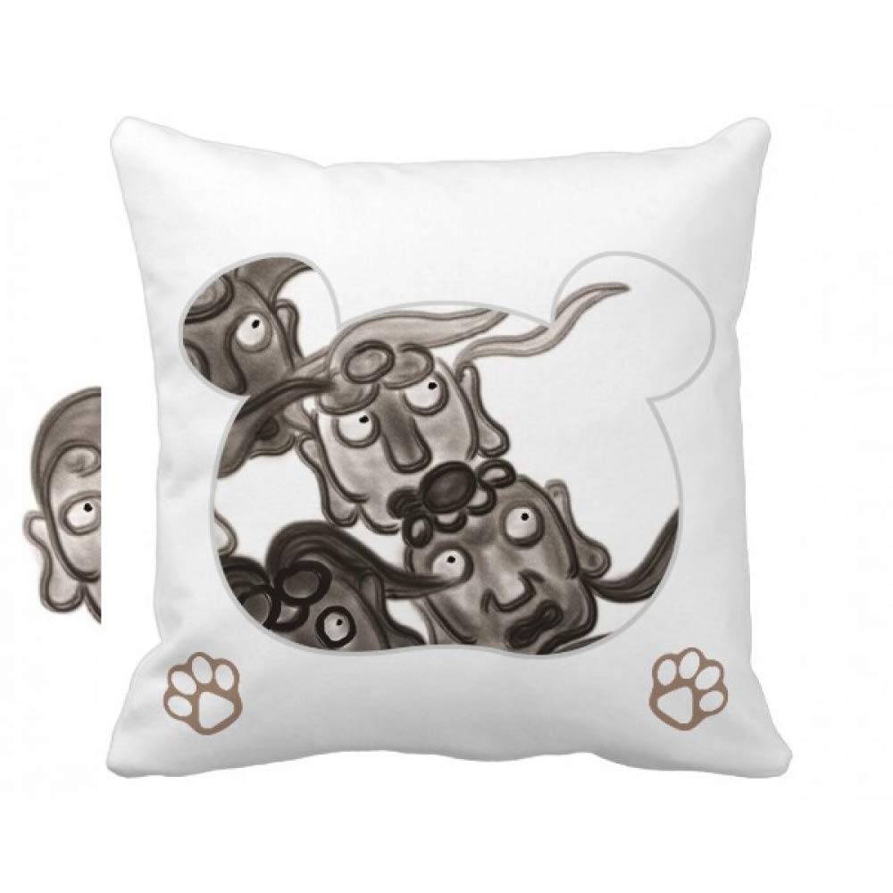 Housse de coussin carrée ours et 5 goblins encre chinoise déco salon