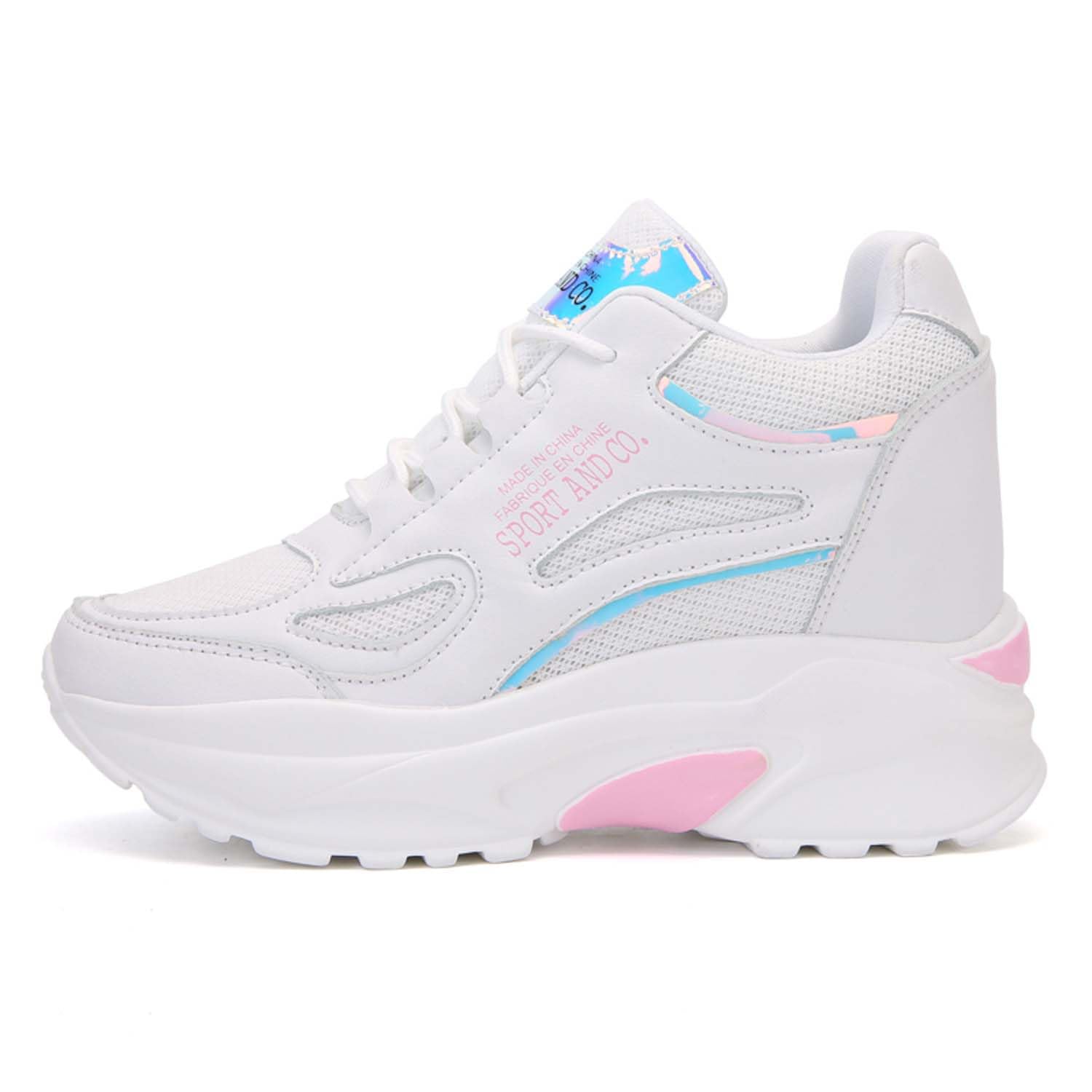 Scarpe con Zeppa Interna Donna Scarpe Sportive Casual Respirabile Sneakers Tacco Nascosto Zeppa 8CM