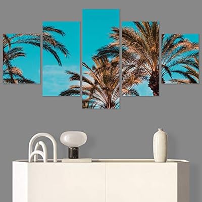 SIGNWIN 5 Panel Canvas Wall Art Palm Tree...