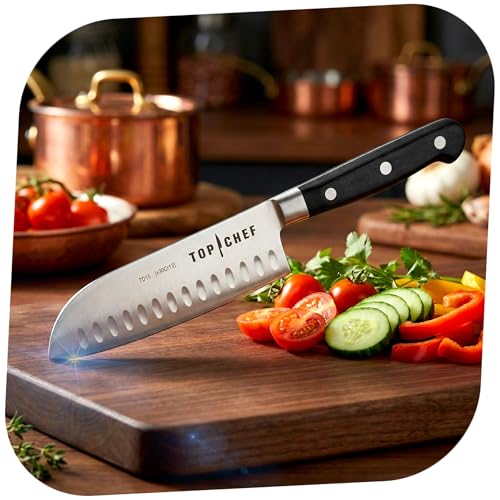 Küchenmesser, Premium Santoku Messer, Fleischmesser mit 17,1 cm Klinge, Scharfes Küchenmesser aus rostfreiem Edelstahl, Schneidemesser für Fleisch, Gemüse, Obst, Sushi, Hobby, Profis und Gastronomie