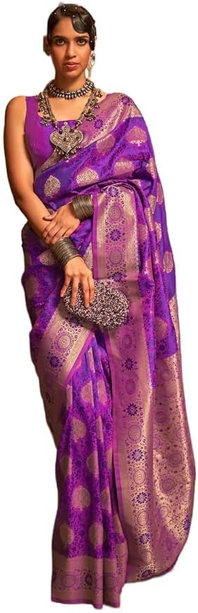 VIBRANCE Womens Kanjivaram Banarasi Silk Saree Patola saree with Unstitched blouse piece