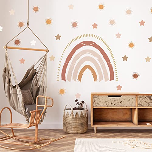 Image of funlife Large Boho Rainbow Wall Decals Peel and Stick, Self Adhesive Boho Sun Wall Decal Stars Wall Sticker for Girls Bedroom Decor, Kids Nursery Room