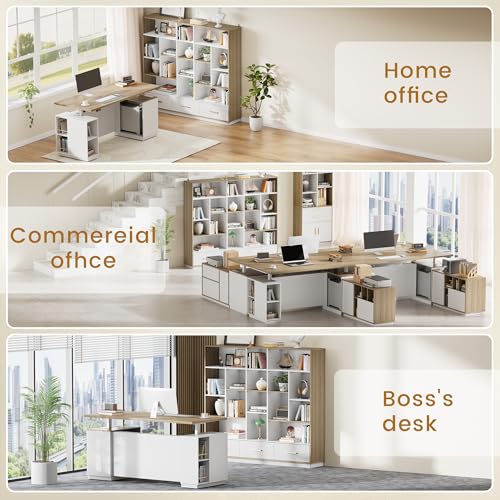 Image of ModernMate 60 inch Wide Bookshelf with 3 Drawers & 16 Open Display Storage