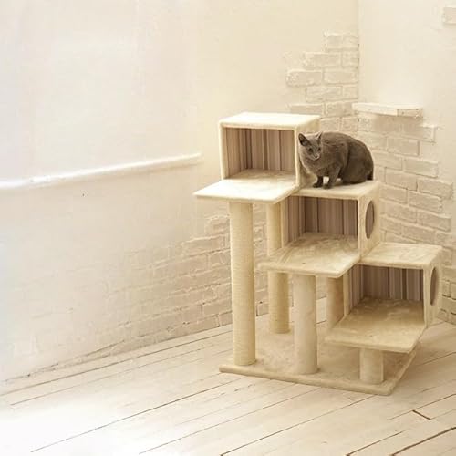 キャットタワー 据え置き シニア猫 ハンモック取付可 省スペース 多頭飼い 高さ99cm 低段差 階段 爪とぎ 麻縄 交換 安定 組立簡単 猫タワー シンプル かわいい おしゃれ