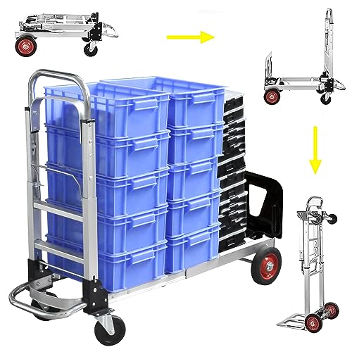 Collapsible Hand Truck & Hand Cart 2-In-1, Aluminum Dolly Cart For Moving, Large Capacity Cart To Stack Many Layers, Not For Too Heavy Goods, Portable And Easy To Store. #TOP17
