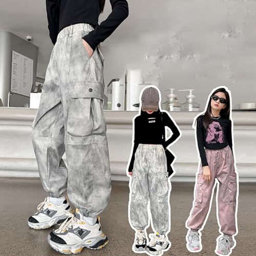Kids Cargo Sweatpants Multi Pockets Baggy Elastic High Waist Joggers Pants Boys Girls Thick Straight Casual Trousers2