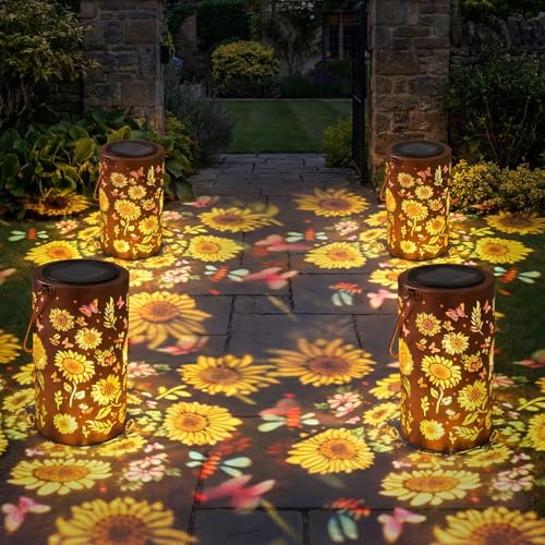 4 Pack Sunflower Solar Lanterns Outdoor...