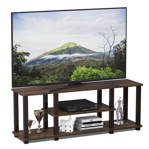 Image of Furinno Turn-N-Tube No Tools 3D 3-Tier Entertainment TV Stand up to 50 inch TV, Square Tubes, Walnut /Brown | for TV up to 50 Inch, No Tool Rectangular Entertainment Center, TV Console, for Living Room, Bedroom