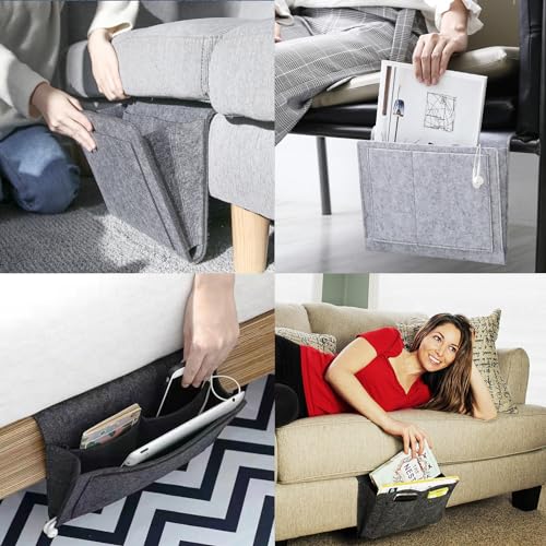 QianFenShi Bedside Storage,Bed Pocket,Bed Storage Pocket,Felt Hanging Organizer Bag,for Tablet,Books,Phone,TV Remote Control,Accessories(Light Gray) - Image 5
