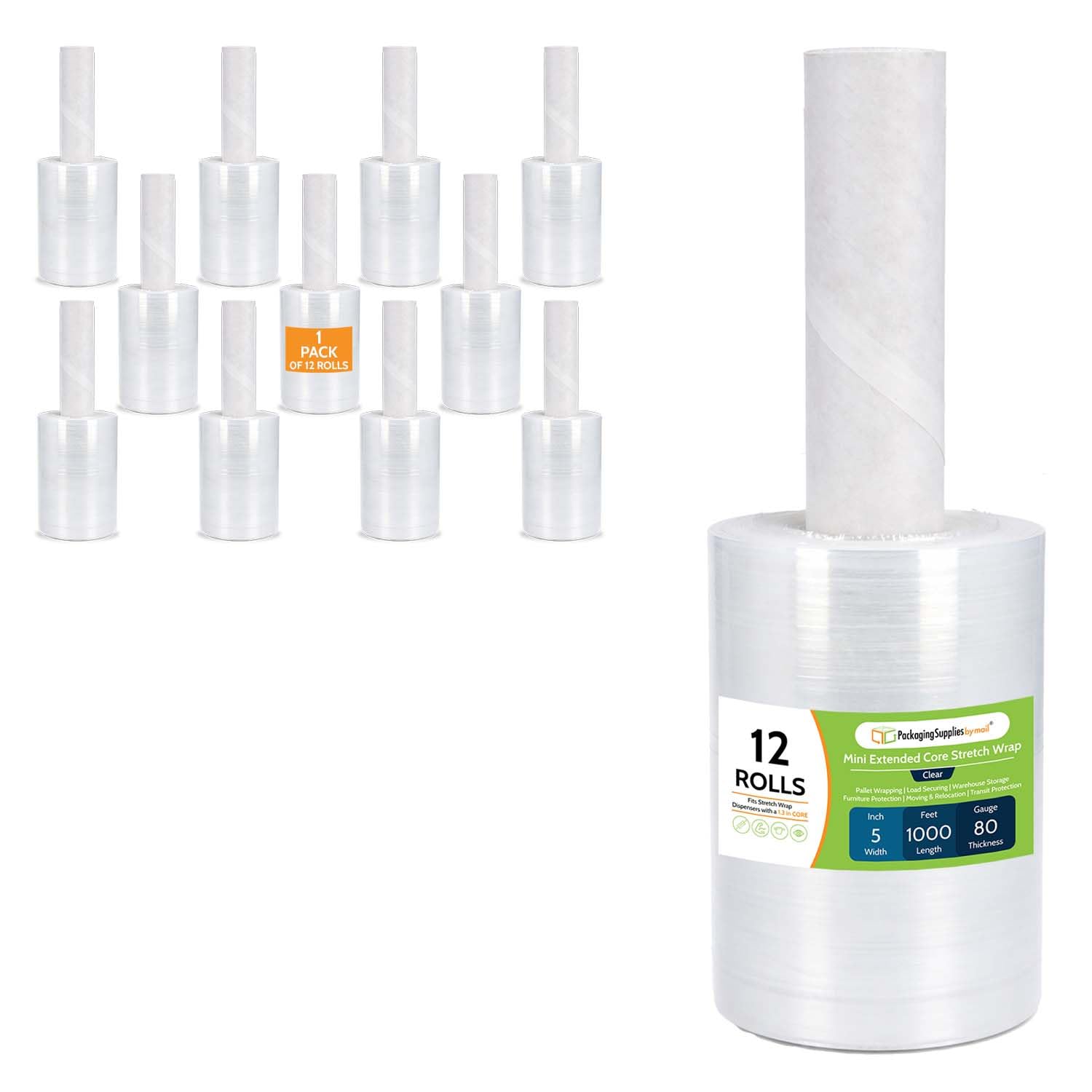 PSBM Lot de 12 rouleaux de film étirable en plastique avec poignées 12,7 x