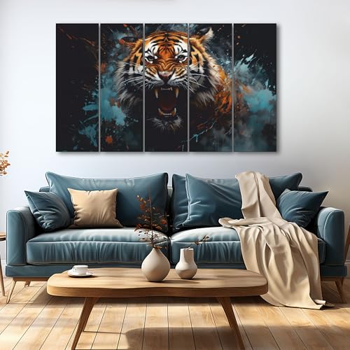 Image of The Castle Decor Lion abstract painting with frame 5 Big Size (27x48) Wall Art for living room,Bedroom,Drawing room,Hotels-Digital Painting