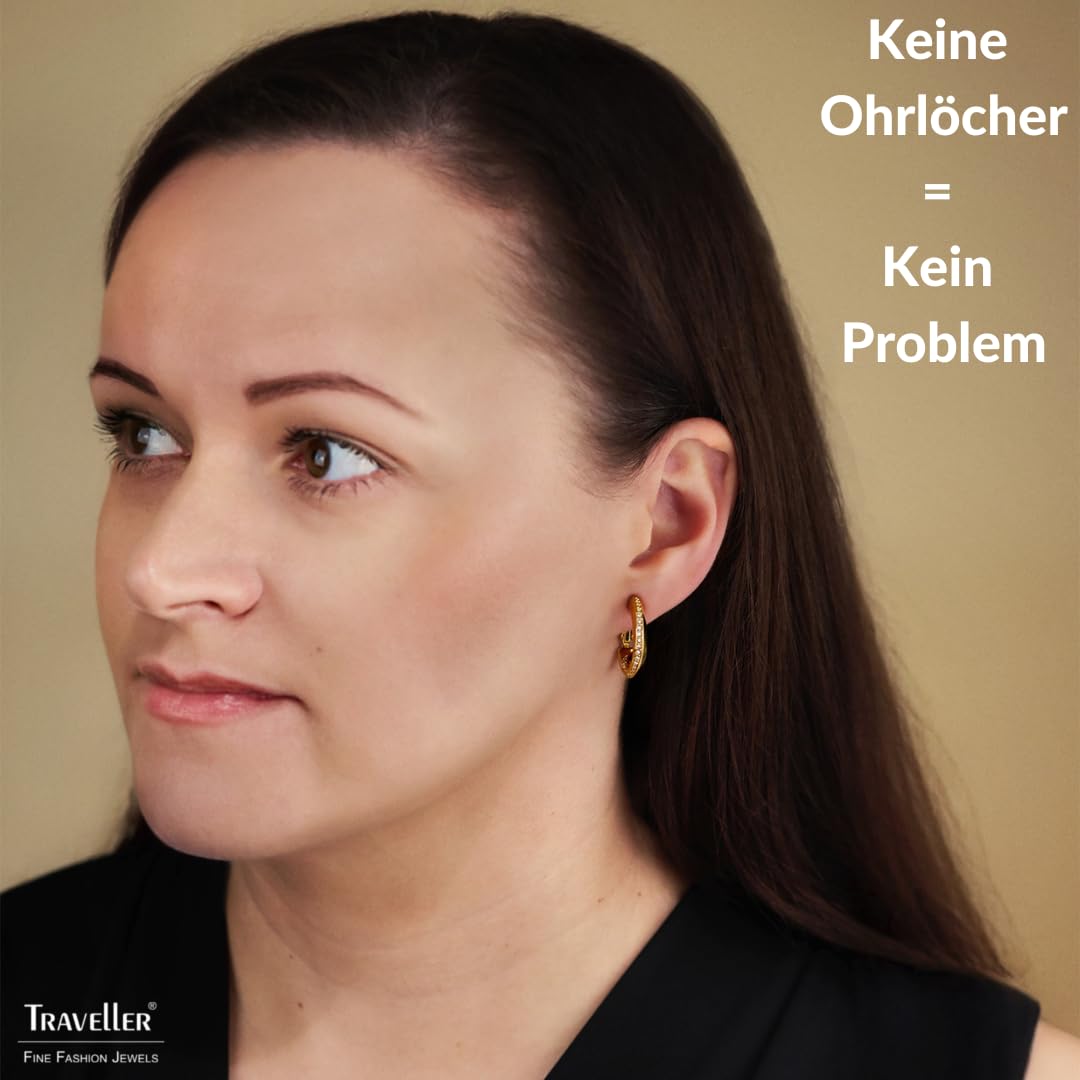 Traveller Ohrclip Creolen - Damen - Goldfarben - 20 x 4 mm - Kristalle - 22kt vergoldet - 157730