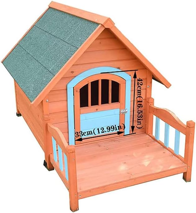 外用犬小屋 フロントデッキ付き犬小屋 中小動物用断熱屋外木造犬小屋