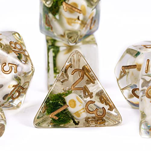 UDIXI 7-Die DND Dice Set, Polyhedral Dice Set D&D Skull D and D for RPG Tabletop Games (Skull-Seaweed)