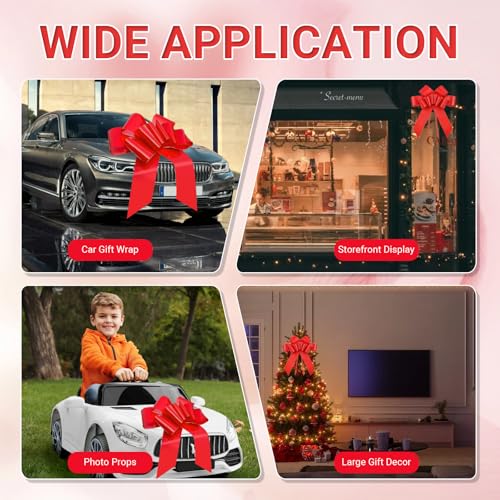 Kievano 58 cm / 23 Zoll Riesige Rote Fahrzeug-Geschenkschleife mit Saugnäpfen – XXL Auto Schleife für Hochzeit, 18. Geburtstag & Weihnachten