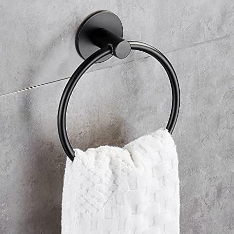 GERUIKE Towel Ring Bathroom Self Adhesive Towel Holder No Drilling bathroom towel holder Stainless Towel Hanger Round Rustproof Black Cover