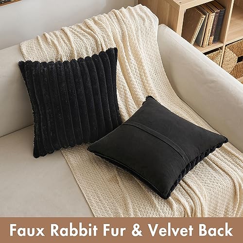 MIULEE Set of 2 Plush Velvet Cushion Covers Soft Modern Faux Fur Pillow Case Comfortable Smooth Washable Home Decorative Pillow Covers for Living Room Bedroom Sofa 50 x 50cm 20 x 20 Inch Black - Image 4