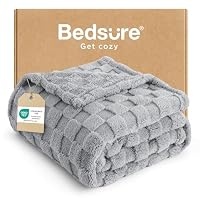 Bedsure Checkered Fleece Throw Blanket - Lightweight, Grey, 127x152cm
