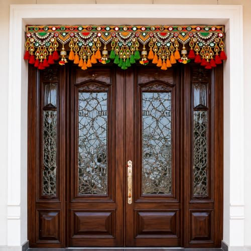 Handmade Traditional Door Toran Bandarwal with Mirror Work, Woole...