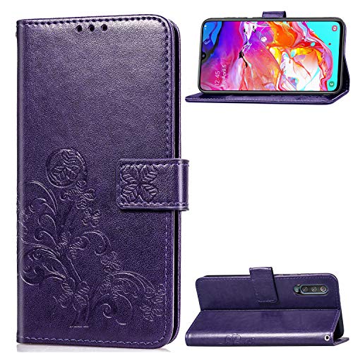 Halnziye Case for Samsung Galaxy A70, Magnetic Closure Soft TPU Flip Leather Wallet Phone Case with Kickstand Card Slots Designed for Samsung Galaxy A70 Cover - Purple