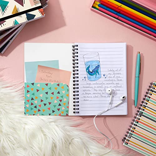 Paper Junkie 6 Pack 5X7 Notebooks Spiral Bound With Pocket, Lined B6 Journals With Elastic Closure For School, Work, 6 Graphic Designs #TOP1