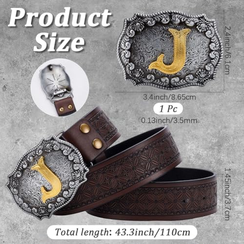 1.2 Yards×1.46 Inch Western Cowboy PU Leather Belt Initial Letter J Buckle Cowgirl Floral Engraved Leather Belt Coconut Brown Rodeo Waist Strap for Men Women Jeans Christmas Gifts2