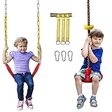 MCBOB Sturdy Swing Sets, Durable Belt Swing & Heavy Duty Climbing Disc Swing, Adjustable Swingset for Outdoor Backyard Playground Gardens, Included Hanging Rope & Snap Hooks, Easy to Install