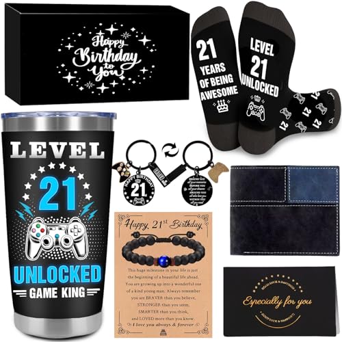 21st Birthday Gifts for Him, Funny Gift for 21 Year Old Male with 20 Oz Tumbler Card Keychain...