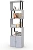5-Tier S-Shaped Z-Style Bookshelf Display Rack with Storage Cabinet, White Freestanding Storage Shelf for Living Room Home Office, 23.62×11.81×72.83"