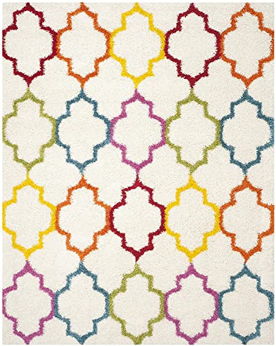 Image of Super Ultra Modern Soft Shaggy Handcrafted Anti-Skid Silk Touch Carpet, Size 9x9 Feet Square, Color Ivory /Multi