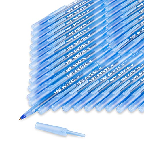 Image of BIC Round Stic Xtra Life Ballpoint Pen, Medium Point (1.0mm), Blue, Flexible Round Barrel For Writing Comfort, 144-Count