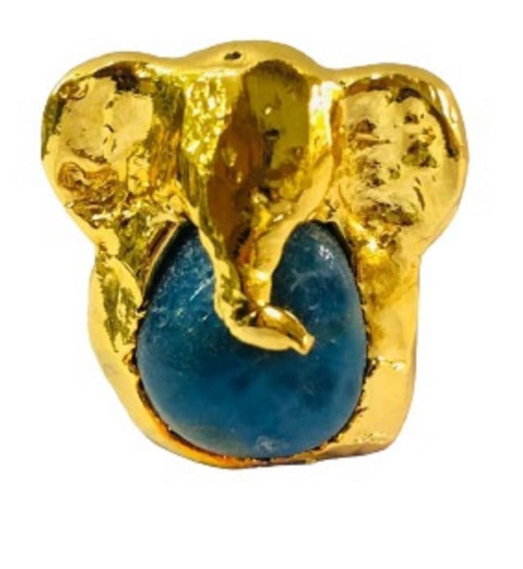 Creative Awards and Rewards Blue Stone Looking Pebble Fused with Ganpati Metal Gold Finish Can Be Personalized Gifting Festivals 2 x 2 Inches.