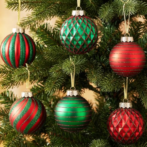 SLEETLY 28pk Red and Green Christmas Ball Ornaments for Tree Decorations - Holiday Xmas Shatterproof Plastic Balls, Icicles and Snowflakes Ornament Set
