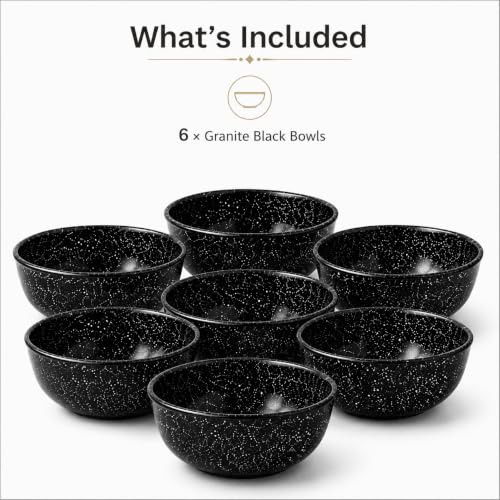 Image of Melvio By Malti Black Granite 6 Piece Bowl | Melamine Dinnerware Set, Premium Dinner Set Crockery Plates Bowls Tableware for Home Dining Kitchen