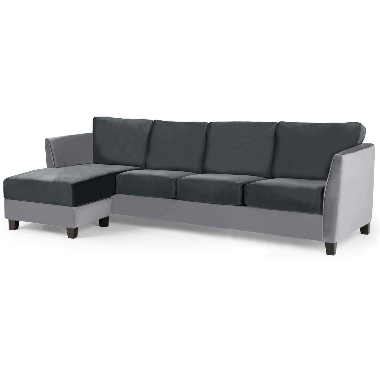 SYLC Set of Velvet Sofa Seat Cushion Cover Stretch Sofa Cushion Cover Couch Cushion Covers for Sectional Sofa L Shaped Furniture Protector Non-slip (Dark gray,3 XLSeat+4 XLBack+XLChaise)