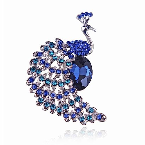 1Pcs Vintage Blue Crystal Peacock Brooch Pin for Women,Elegant Peacock