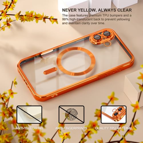 Image of Misea Magnetic for iPhone 17 Case Compatible with MagSafe Orange | Never Yellowing, Military Drop Protection, Full Camera Lens Protector Plating Soft Clear Phone Case Women, Cosmic Orange