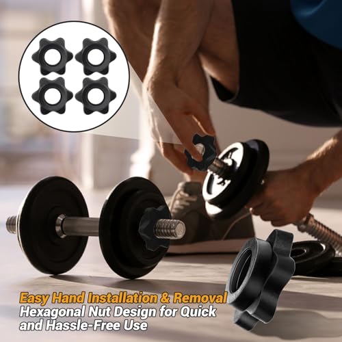 4 PCS Hex Dumbbell Clips - 1"/25 mm Spin-Lock Barbell Collars, Anti-Slip Screw Clamps for Weight Lifting & Fitness Training, Secure Barbell Clips for Dumbbell and Bars - Image 5