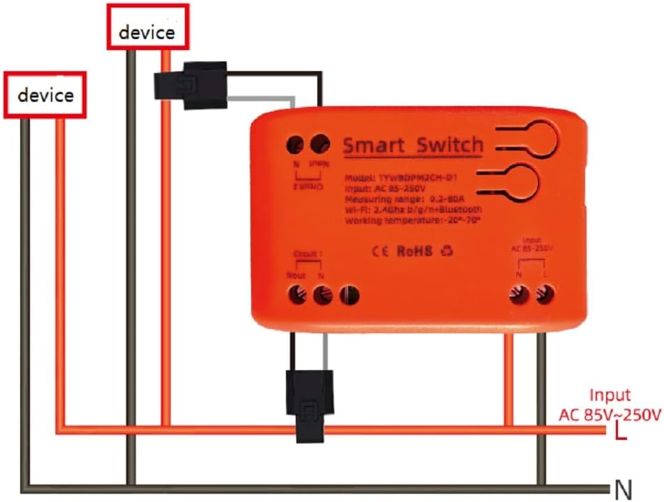 Wiring diagram for MHCOZY Smart Power Meter showing connections to devices and input power