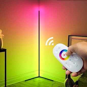 EKYLIP Modern Led Corner Floor Lamp Tall Standing Pole Light RGB Color Changing Acrylic Lampshade Standing Lamp for Living Room, Tv Room,Black