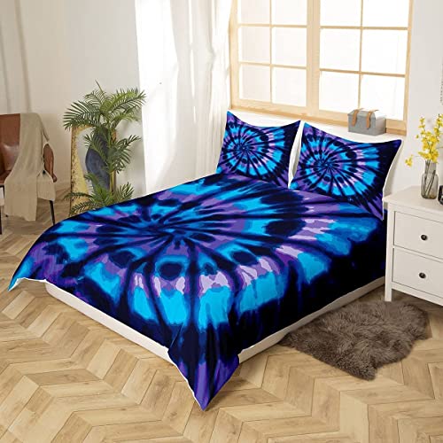 Hippie Tie Dye Bedding Duvet Cover Sets Twin Size Blue Purple Tie Dye Spiral Comforter Cover, Boho Bohemian Hippie Gypsy Quilt Cover, Abstract Indian Ethnic Bedspread With Zipper, Soft Comfortable #TOP1