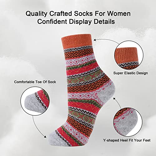 Image of YANGYANG 5 Pairs Winter Warm Thick Crew Knit Socks for Women, Christmas Gifts, Stocking Stuffers