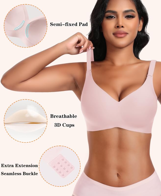 Image of DOCUMO Wireless Bras for Women No Underwire Seamless Push Up Bras with Support and Lift, V Neck Bralette with Bra Extender