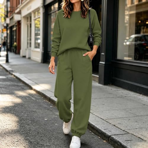 Women 2 Piece Loungewear Set Crew Neck Sweatshirt Jogger Pants Casual Fall - image 6