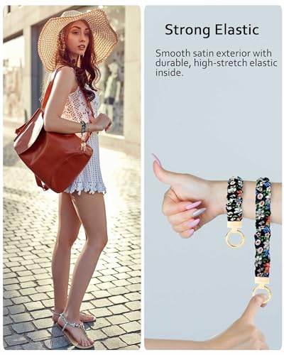 Image of WEESMILE Scrunchie Keychain Wristlet for Car Key Chain with D Key Ring