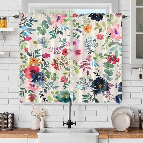 TOLTUQE Floral Print Window Curtains for Kitchen, Vintage Blackout Farmhouse