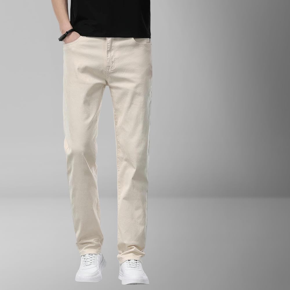Pantaloni casual da uomo di estate sottile di colore chiaro kaki dritto