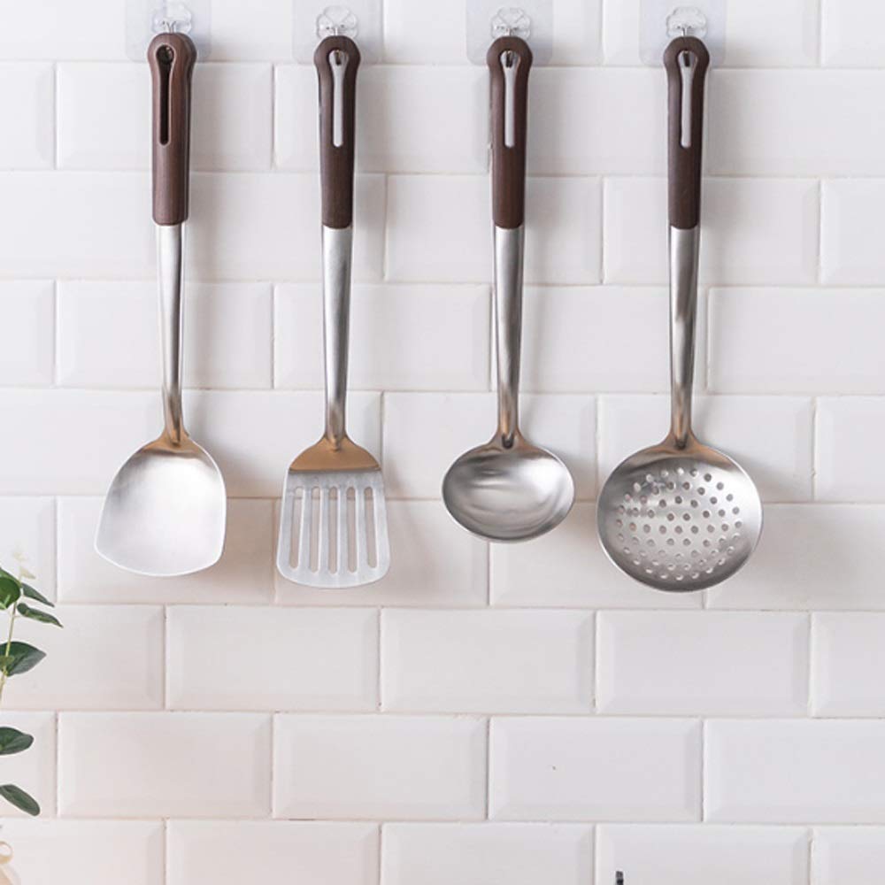 Espátula para el hogar Anti-escaldadura de acero inoxidable Espátula de cocina Espesada Cuchara de sopa Ranurada Cuchara Juego de Espátula
