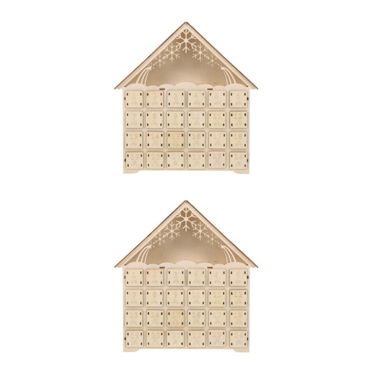FRCOLOR 2 Pezzi Calendario Avvento in Legno 24 Cassetti Ricaricabili con